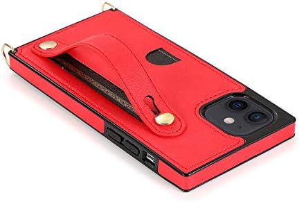 Telefon Kapak için iPhone12 2021 Deri, 6.1 inç Kickstand Kırmızı Kart Yuvası (KIMLIK Kartı, Kredi Kartı) Asılı Şerit, güçlendirilmiş