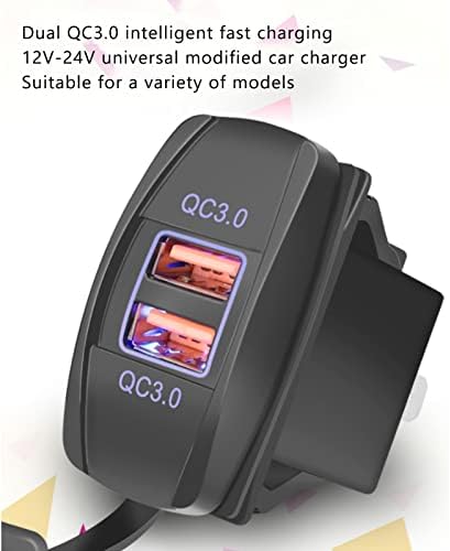 Hızlı Şarj Soketi, Rocker Anahtarı Tarzı Çift USB Siyah Evrensel araç şarj cihazı QC3.0 Hızlı Şarj soketi LED Aydınlatmalı