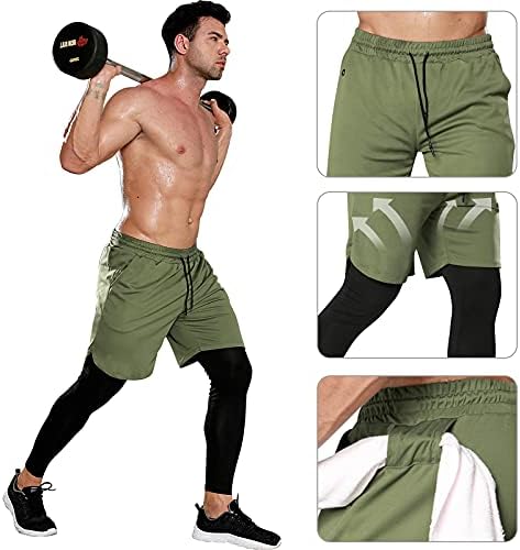 OEBLD Sıkıştırma Pantolon Erkekler 2 in 1 Koşu Pantolon Egzersiz Sweatpants spor salonu taytları ile Havlu Döngü