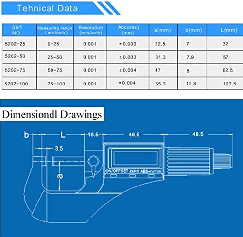 UXZDXCOMMENT 0-25/25-50/50-75/100 Mm Mikron Dijital Dış Mikrometre Elektronik Mikrometre Ölçer 0.001 Mm Dijital Araçları Kumpas