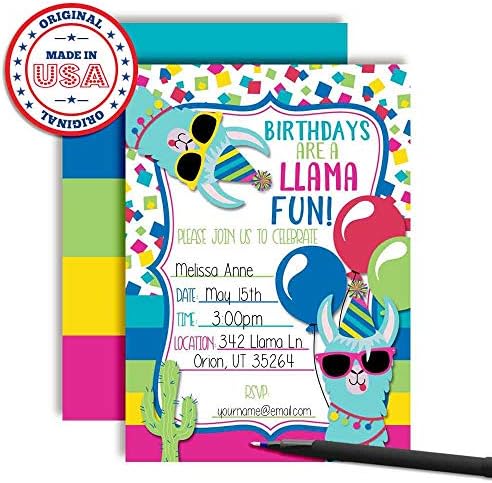 Çocuklar için Lama Eğlenceli Lama Temalı Doğum Günü Partisi Davetiyeleri, 20 5x7 AmandaCreation tarafından Yirmi Beyaz Zarflı
