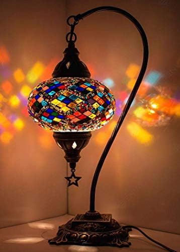 (33 Renk) DEMMEX Türk Fas Mozaik Masa Lambası ile ABD Plug & Soket, Kuğu Boyun El Yapımı Masa Başucu Masa Gece Lambası Dekoratif