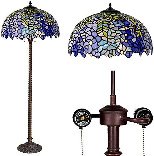 Zemin Lambası, Tiffany Tarzı Vitray Mor Wisteria Asılı Lamba ile El Yapımı Abajur, Dekorasyon Odası için Uygun (Mor, 16in)