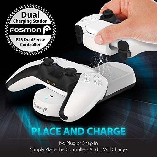 Fosmon çifte şarj makinesi Sony PS5 Playstation 5 Dualsense Kontrolörleri ile Uyumlu, (Oynat ve Şarj Et) İki Yuva USB Tip C