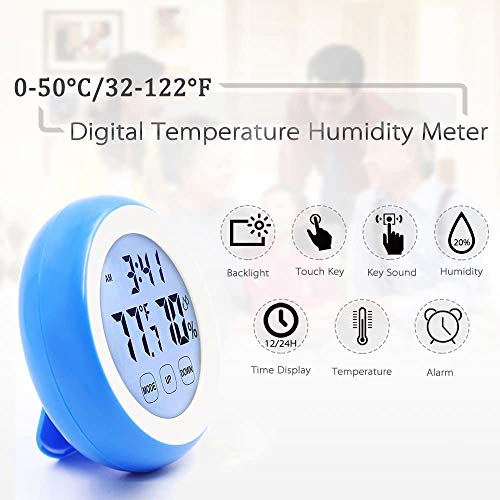AMZSTAR Dijital Termometre Higrometre Saat Dokunmatik Ekran Aydınlatmalı Manyetik Arka, monitör Sıcaklık ve Nem için Ev Ofis