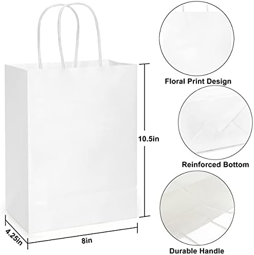 UCİBO Beyaz Hediyelik Çantalar-30pc 8x4.25x10. 5 Kulplu Kraft Kağıt Torbalar, Alışveriş Çantaları, Parti İyilik Çantaları,