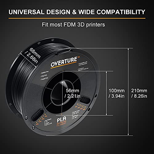 UVERTÜR PLA Filament 1.75 mm 3D Yazıcı Sarf, 1 kg Biriktirme (2.2 lbs), Boyutsal Doğruluk + / -0.05 mm, Fit En FDM Yazıcı (Siyah
