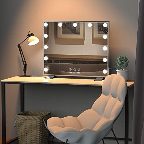 Işıklı Makyaj Aynası, 13 Kısılabilir LED Ampullü Büyük Hollywood Işıklı Makyaj Aynası, Akıllı Dokunmatik Kontrol, Masa Üstü