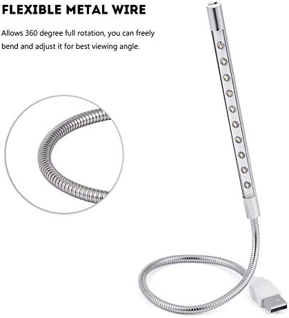 Beyaz LED USB Lamba 360° Dönebilen Taşınabilir Yüksek Parlaklık PC Notebook için 10 Adet LED ışık USB Okuma Lambaları(Gümüş)