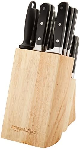 Temelleri 18 Parçalı Mutfak Bıçağı Blok Seti, Çam Ahşap Bıçak Bloğu ile Yüksek Karbonlu Paslanmaz Çelik Bıçaklar, Siyah