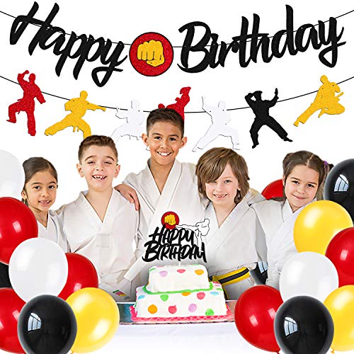 Ohıvıaaa Karate Doğum Günü Süslemeleri Kiti Taekwondo Mutlu Doğum Günü Banner Karate Kek Topper Lateks Balonlar Erkekler Kadınlar