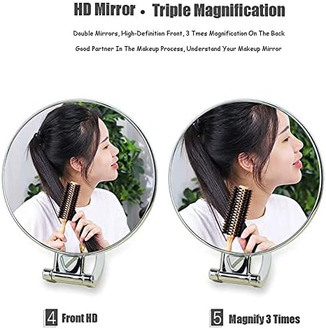 Dplıu El Aynaları Kompakt Makyaj Aynası, 1X / 3X Büyütme Hareket Halindeyken Seyahat için 2 Taraflı Katlanır Taşınabilir Yüksek