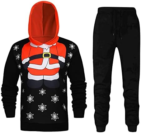 XXBR Noel Mens için 2 Parça Kıyafet Setleri, Noel Baba Hoodies Sweatpants Komik Eşofman Parti Rahat Eşofman