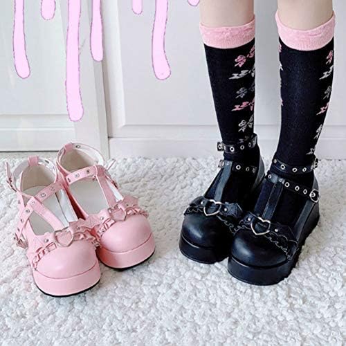 CELNEPHO Bayan Mary Jane Ayakkabı Kadınlar için, Tatlı Yay Yuvarlak Ayak Ayak Bileği T-Kayışı Lolita Goth Platformu Elbise