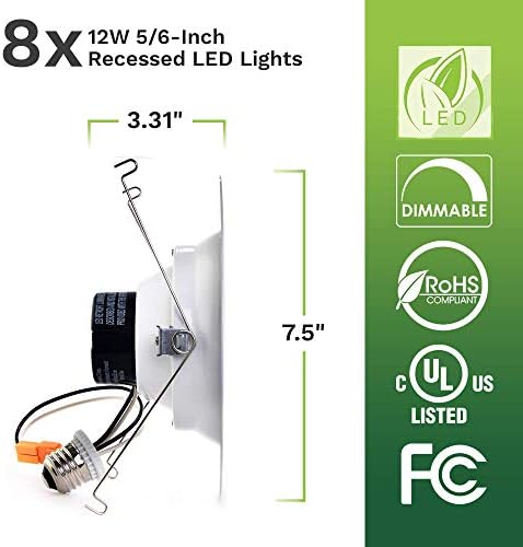 8 Paket Bioluz LED 5 / 6-inç 75 Watt Kullanır 12W 90 CRI Kısılabilir LED Güçlendirme Gömme Aydınlatma Armatürü Tavan Lambası