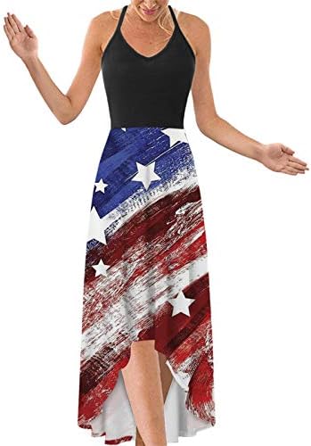 SANYEE Maxi Elbiseler Kadınlar için V Boyun Kolsuz Bağımsızlık Günü Uzun Elbise