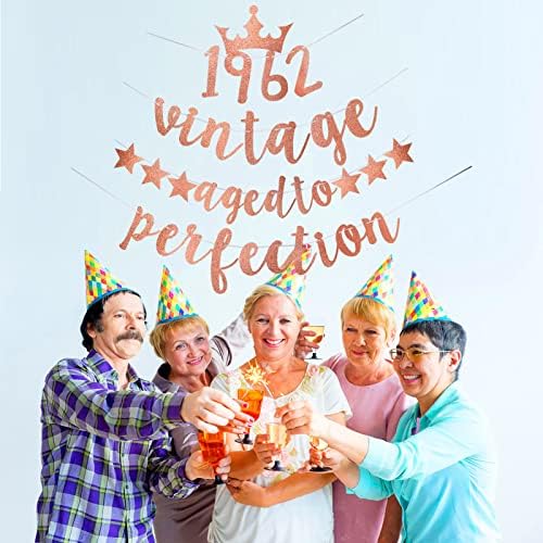 Gül Altın 60th Doğum Günü Banner Süslemeleri Kadınlar için, mutlu Glitter Vintage 1962 Mükemmellik için Yaşlı Parti Malzemeleri,