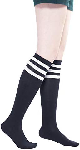 KONY kadın Pamuk Diz Yüksek Çorap-Casual Katı ve Çizgili Renkler Moda Çorap 3 Pairs (kadın Ayakkabı Boyutu 5-9)