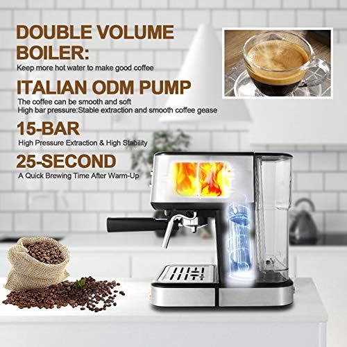 Barsetto Gevi Espresso Makineleri 15 Bar Süt Köpürtücü Değnekli Expresso Kahve Makinesi Cappuccino, Latte, Mocha, Machiato,