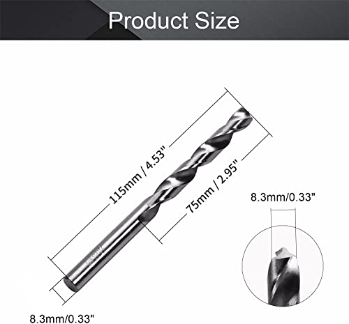 Yinpecly 2 Adet Büküm Matkap 8.3 mm Yüksek Hız Çelik Bit Mini Büküm Matkap Uçları Düz Şaft Büküm Matkap Uçları HSS-4241 için