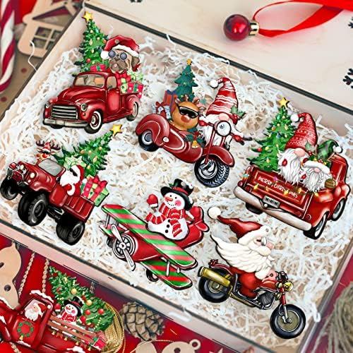 JOPHMO Ahşap Noel Kamyon Süsler Kırmızı Kamyon Ahşap asılı süsler Ahşap Araba El Sanatları ile Boncuk Çiftlik asılı dekorlar