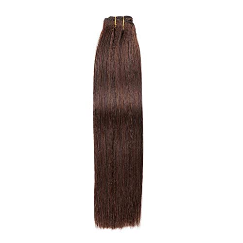 İnsan saçı postiş 16 İnç İpeksi Düz 8 Adet 17 Klipler 100 Gram Koyu Kahverengi Renk Kalın Çift Atkı Kadınlar için(16 inç,