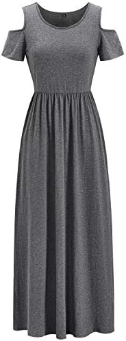 STYLEWORD kadın Yaz Soğuk Omuz Çiçek Sundress Casual Uzun Maxi Elbise ile Cep