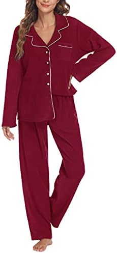 Ekouaer Pijama Set Kadın Uzun Kollu Düğme Aşağı Gömlek Pazen Pijama 2 Parça Sıcak Pjs Yumuşak Kış Polar Gecelikler