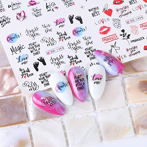 Sevgililer Nail Art Etiketler Su Transferi Tırnak Çıkartmaları Aşk Kalp Dudak Mektuplar Tasarım Kadınlar Kızlar ıçin Manikür