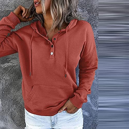 Kadın moda 2021 Hoodies Sweatshirt artı boyutu rahat gevşek uzun kollu bluz düz renk düğme aşağı cep kazak