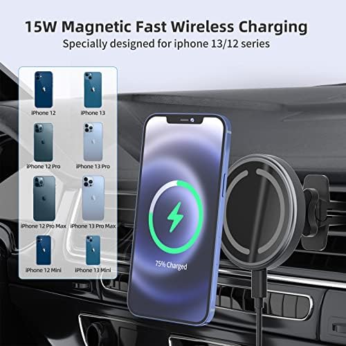 Manyetik Kablosuz Araç Şarj Cihazı, 15W Hızlı Şarj MagSafe Araç Montajı ile Uyumlu iPhone 13/12 Serisi Telefonlar için Özel