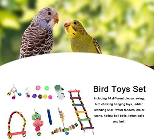 Mumusuki 14Pcs Kuş Oyuncak Seti, Conure için Çekici Renkler Kuş Çiğneme Oyuncakları