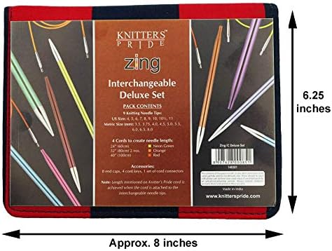 Knitter's Pride Örme İğneler Zing Değiştirilebilir 4.5 ınç Deluxe Set Paket 1 Artsiga El Sanatları Çantası 140301