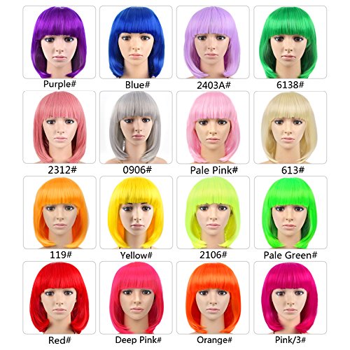 Kısa Düz Cosplay Peruk Saf Renk Sentetik Saç Peruk Kadınlar İçin 3 12 inç
