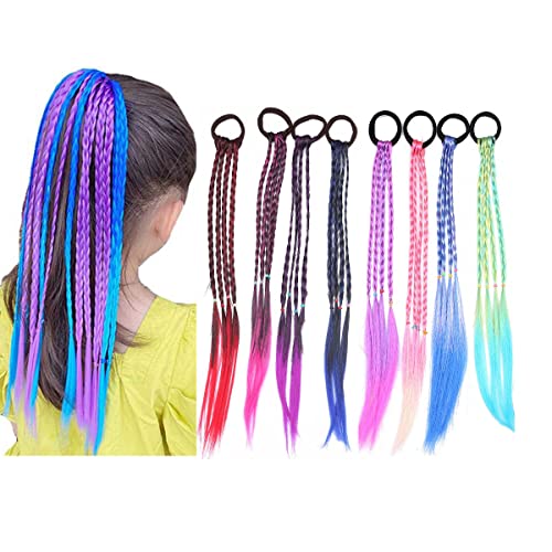 8 Parça Renkli Örgüler saç Ekleme Aksesuarları ile Lastik Bantlar, gökkuşağı Saç Ponytails Örgülü Sentetik Hairpieces için