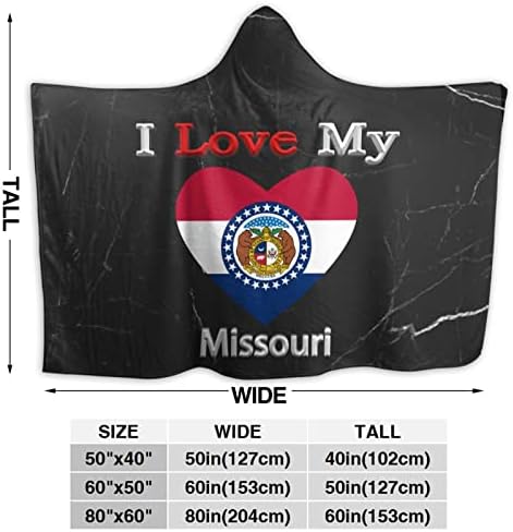 Missouri Bayrağımı Seviyorum Kalp Kapşonlu Battaniye Anti-boncuklanma Pazen Giyilebilir Kapşonlu Battaniye