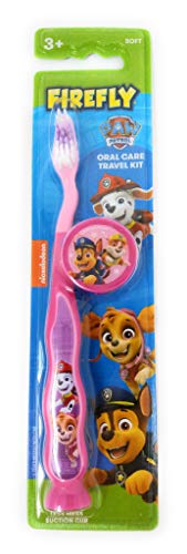 (2'li Paket) Firefly Nickelodeon Paw Patrol Çocuk Diş Fırçaları Vantuzlu ve Diş Fırçası Kapaklı-3+ yaş Kızlar için. (Pembe)