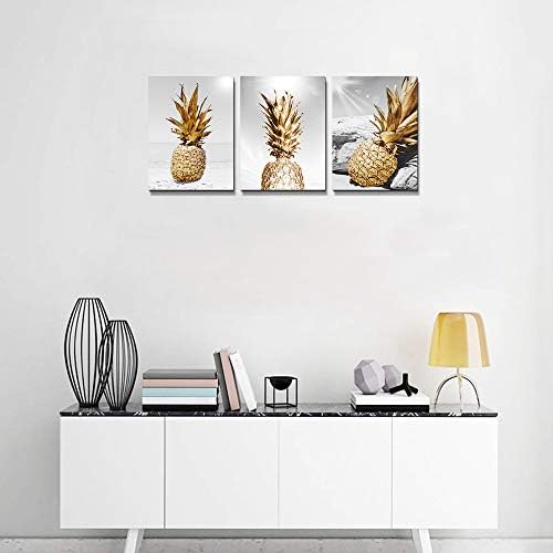 Tuval Duvar Sanatı İçin Bar Mutfak Oturma Odası Ofis Banyo Ev Dekorasyon Kurulu Siyah Ve Beyaz Plaj Sahne Altın Ananas Resimleri