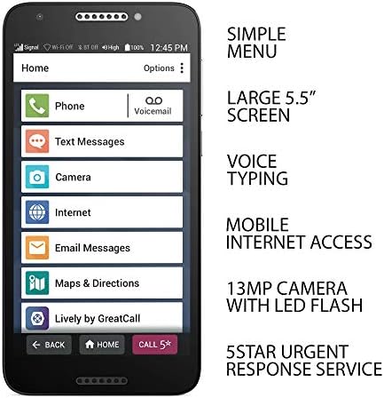 Jitterbug Smart2 Sözleşmesiz Yaşlılar için Kullanımı kolay Akıllı Telefon by GreatCall, Black