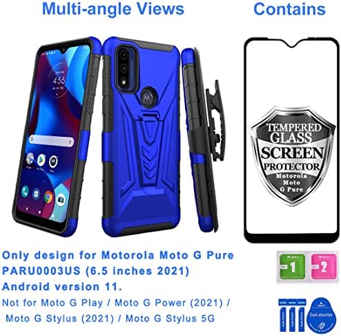 Motorola Moto G Saf Kılıf ile Uyumlu Ailiber, Ekran Koruyuculu Moto G Saf Kılıf Kılıfı, Kickstandlı Döner Kemer Klipsi Kılıfı,