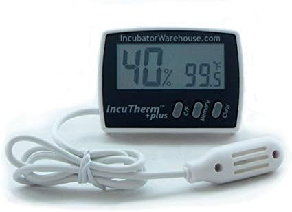 IncuTherm Plus Dijital Termometre / Higrometre w Min / Max Bellek ve Uzaktan Prob, Yumurta Kuluçka Makineleri, Geniş Ekran,
