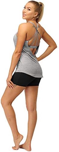 ıcyzone Dahili Sutyen Egzersiz Tankı Üstleri Kadınlar için-Aç Geri Strappy Atletik Yoga Üstleri Egzersiz Koşu Spor Gömlek