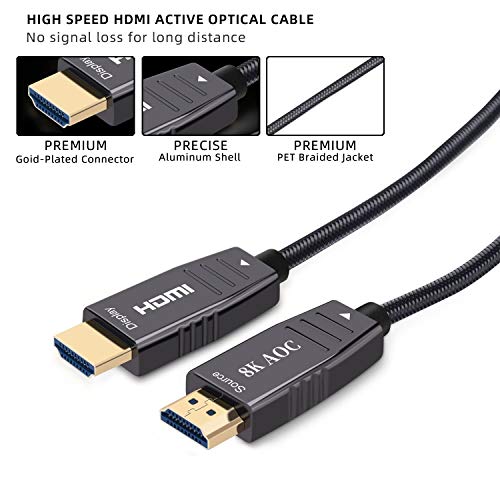 8K Optik Fiber HDMI 2.1 Kablo 30FT, UHD HDR 8K 48Gbps, 8K @ 60Hz 4K@120Hz Dinamik HDR 10, eARC,HDCP2.2, 4:4:4 PS4,TV Kutusu,Projektör