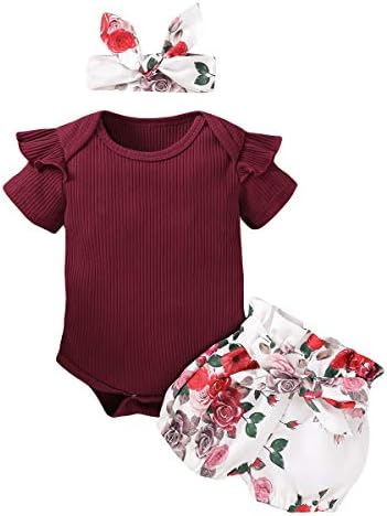 Yenidoğan Bebek Kız Giysileri Bebek Kıyafetler Romper Fırfır Çiçek Kısa Pantolon Bandı Sevimli Toddler Bebek Kız Giysileri