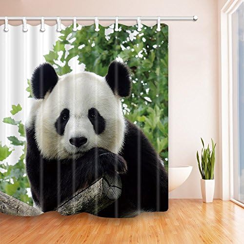 NYMB Komik Hayvanlar Ev Dekor, güzel Panda ile Yeşil Yapraklar üzerinde Ahşap Duş Perde, Polyester Kumaş Duş Perde Seti Fantastik