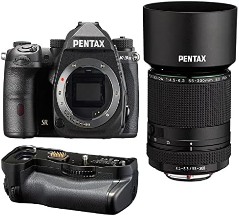 Pentax K-3 Mark III APS-C Formatlı DSLR Kamera Siyah HD DA 55-300mm f / 4.5-6.3 ED PLM WR YENİDEN Telefoto zoom objektifi D-BG8