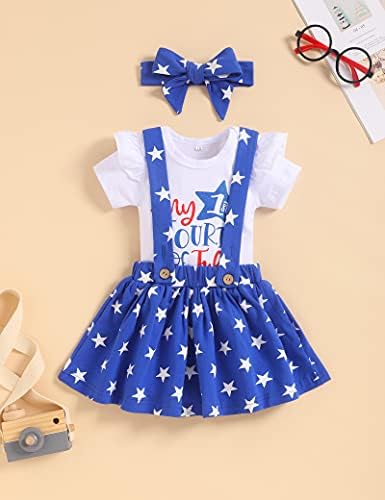 bılıson 4th Temmuz Toddler Kız Kıyafetler Amerikan Bayrağı Yıldız ve Şerit Desen Elbise Toddler Kız 4th Temmuz Elbise Seti