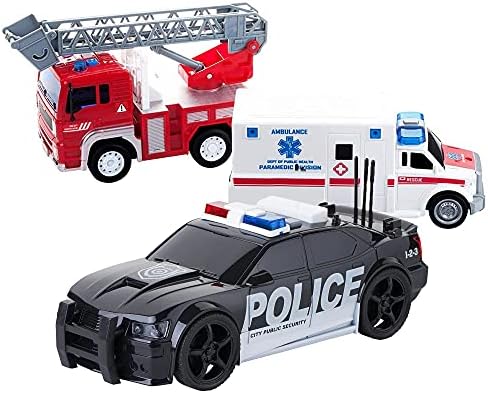 İtfaiye Aracı, Ambulans, Polis Arabası Dahil olmak üzere Sürtünmeyle Çalışan Şehir Kahramanı Oyun Seti-Işıklı ve Sesli 3'lü