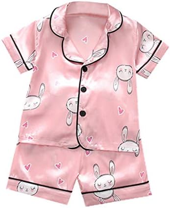 Kaerm Bebek Bebek Erkek Kız Saten Ipek Pijama Set Kısa Kollu Karikatür Gömlek Şort Set