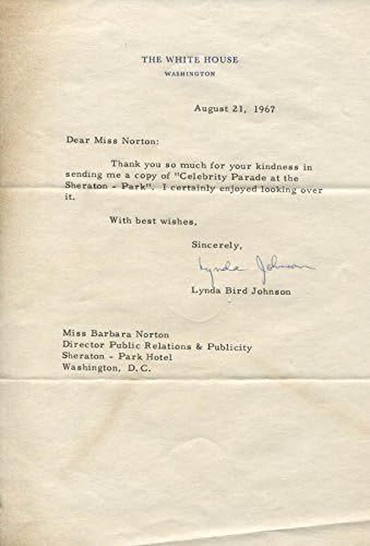 Lynda Bird Johnson-08/21/1967 İmzalı Mektup